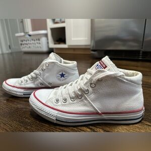 CONVERSE white mid rise sneakers, women’s size 7